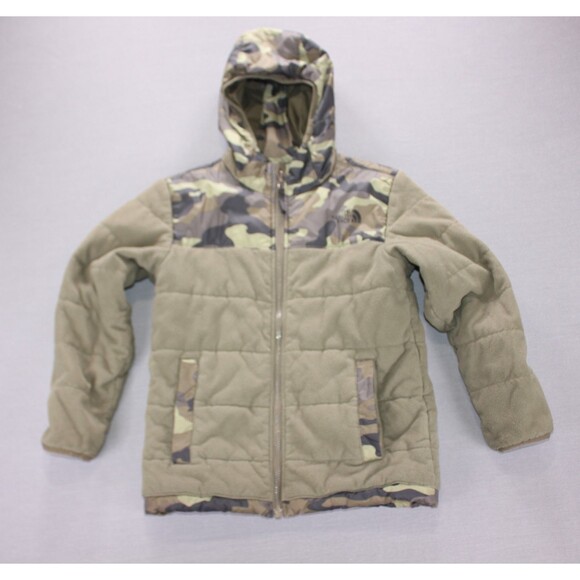 The North Face Boys True Or False Reversible Fleece Hooded Jacket Camo Outdoor S - Picture 1 of 12